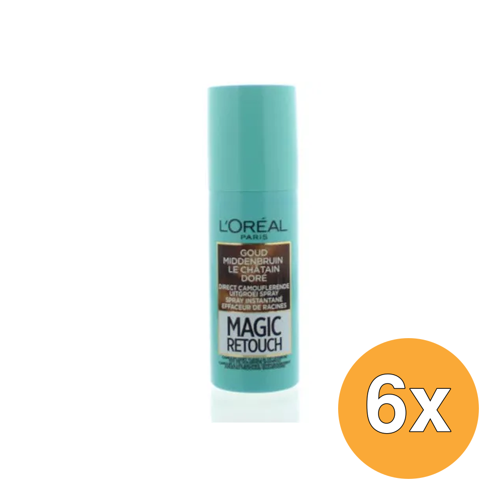 6x L'Oréal Paris Magic Retouch Nr. 10 Goud Middenbruin (75 ml)
