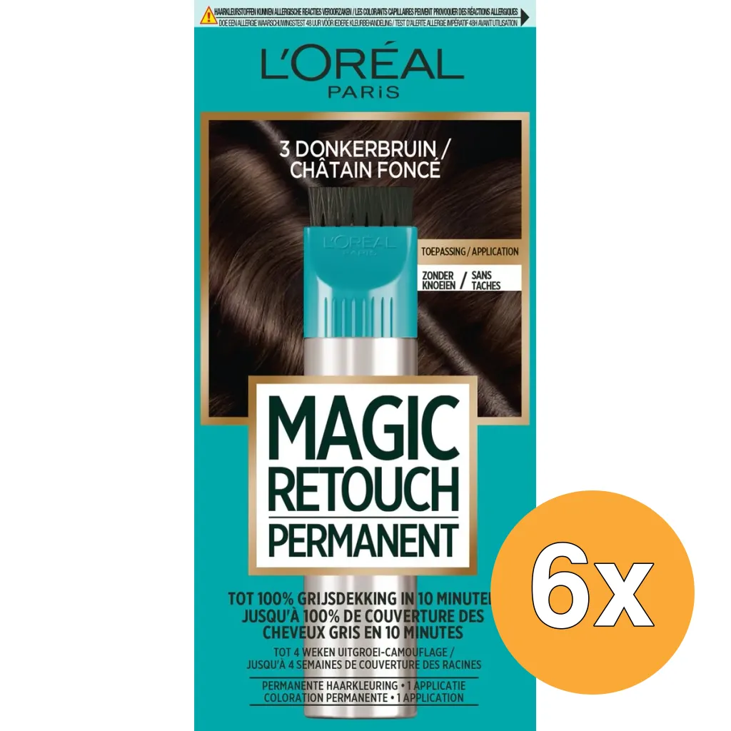 6x L'Oréal Paris Magic Retouch Nr. 3 Donkerbruin (1 stuk)