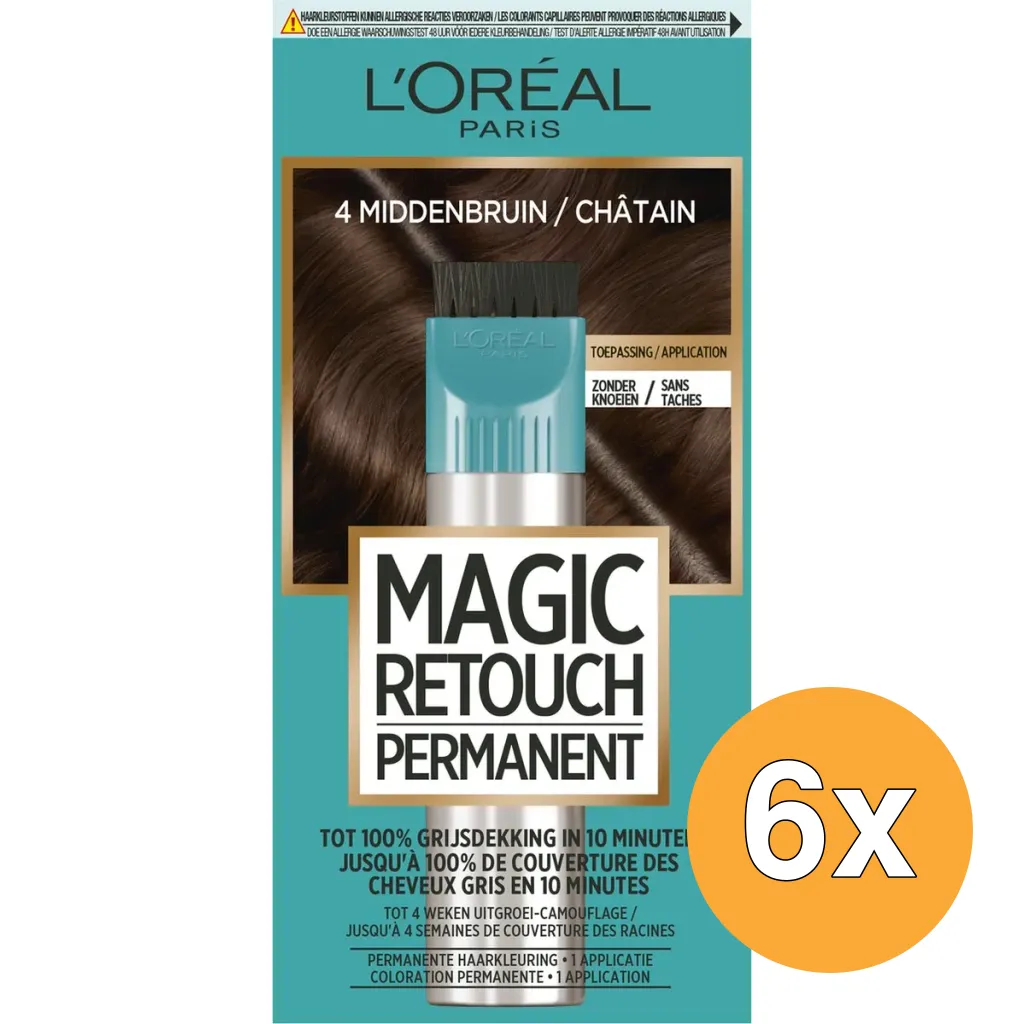 6x L'Oréal Paris Magic Retouch Nr. 4 Middenbruin (1 stuk)