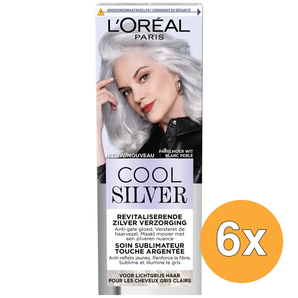 6x L'Oréal Paris Cool Silver Parelmoer Wit Revitaliserende Zilver Verzorging (1 stuk)
