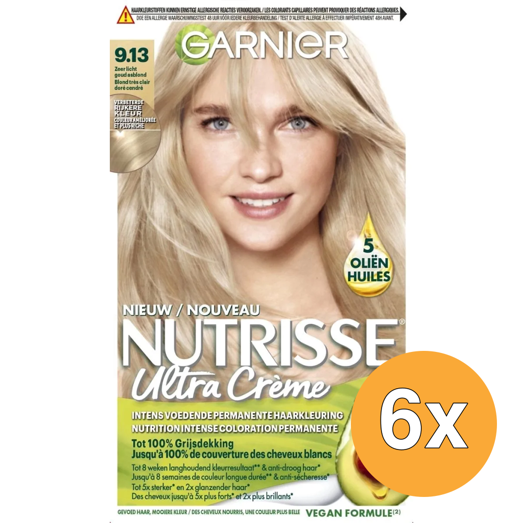 6x Garnier Nutrisse Creme 9.13 Zeer Licht Goud Asblond (1 stuk)
