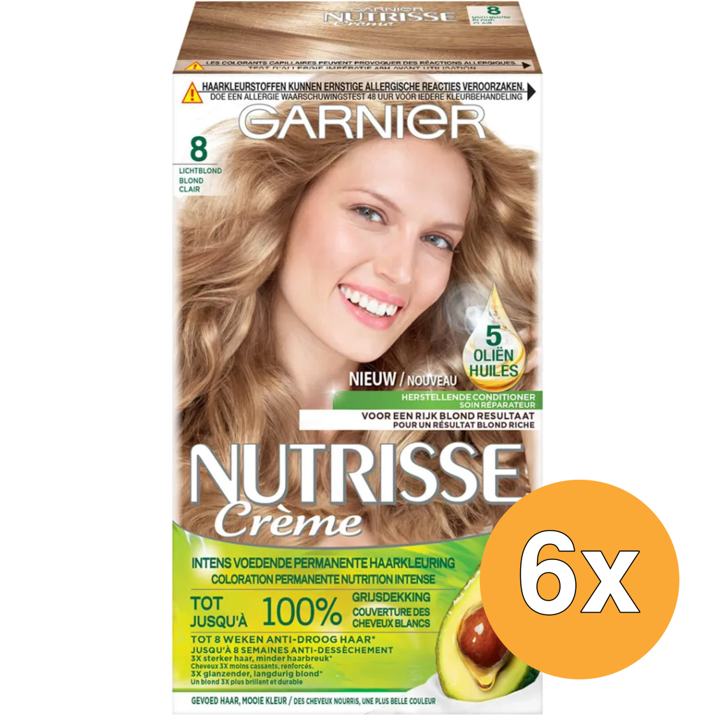 6x Garnier Nutrisse Creme 8/80 Blond Vanille (1 set)