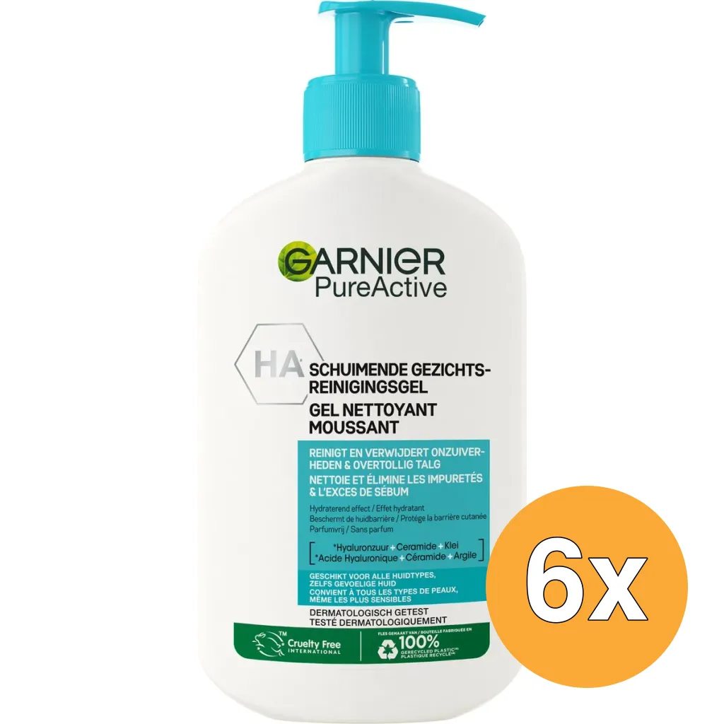 6x Garnier Pure Active Hydraterende Gezichtsreiniger (250 ml)