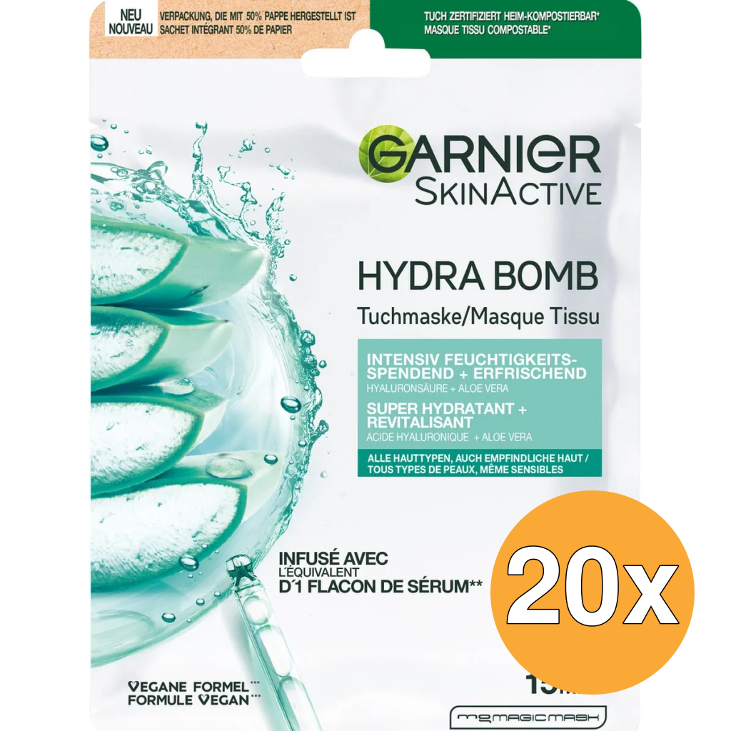 20x Garnier Skin Active Hydra Bomb Masker Tissues Aloe Vera (1 stuk)