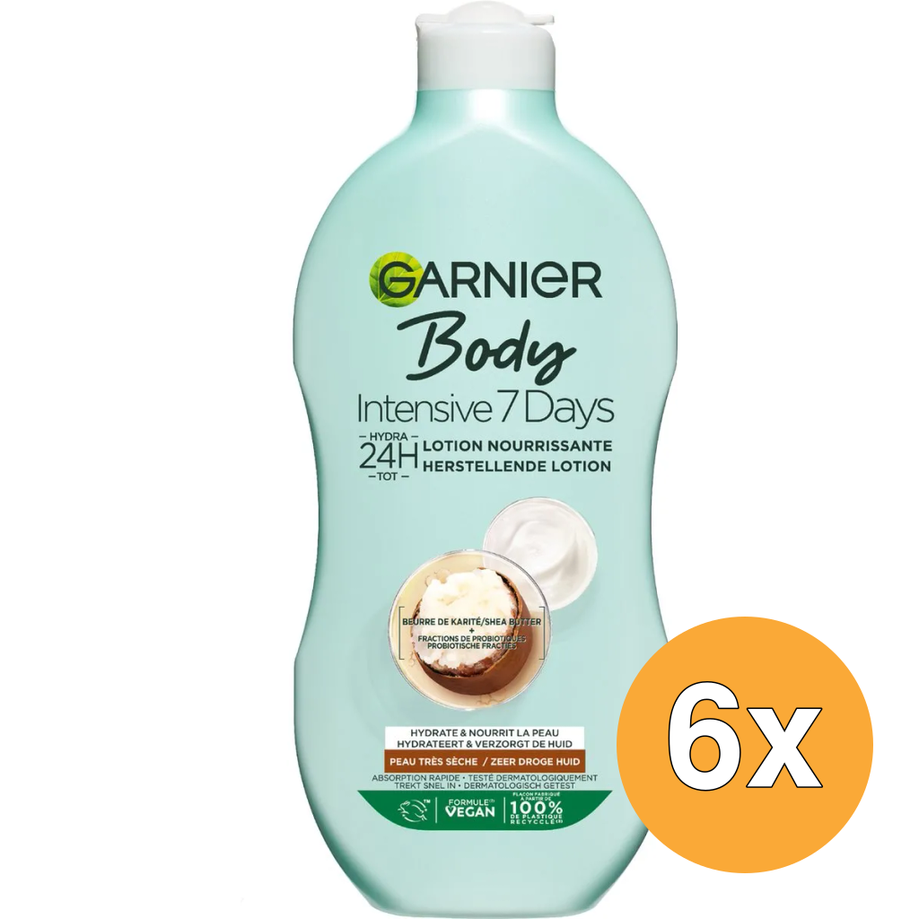 6x Garnier Body Intensive 7 Days Verzorgende Bodylotion Met Kariteboter + Probiotica (400 ml)