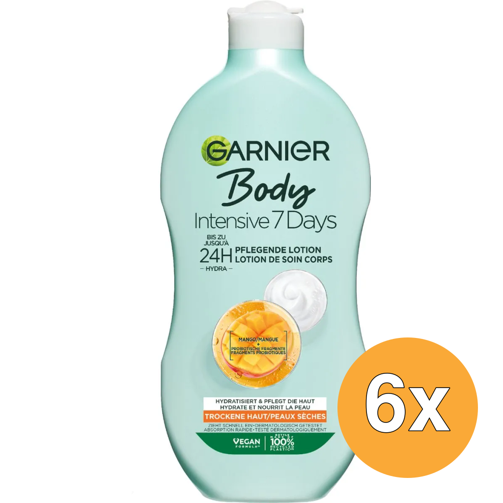 6x Garnier Body Intensive 7 Days Verzorgende Bodylotion Met Mango Extract En Probiotica (400 ml)