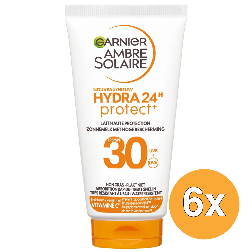 6x Mini Garnier Ambre Solaire Hydra 24 Zonnemelk SPF 30 (50 ml)