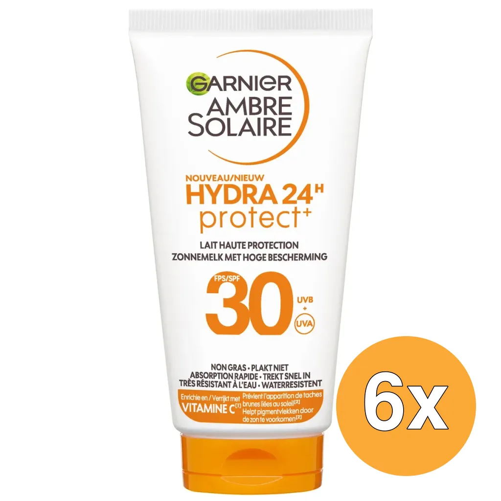 6x Mini Garnier Ambre Solaire Hydra 24 Zonnemelk SPF 30 (50 ml)
