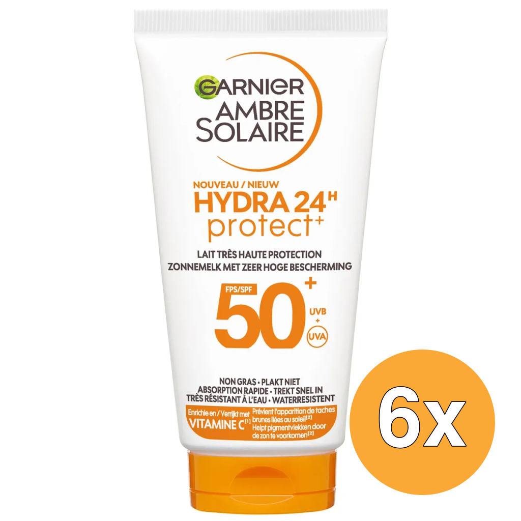 6x Mini Garnier Ambre Solaire Hydra 24 Zonnemelk SPF 50+ (50 ml)