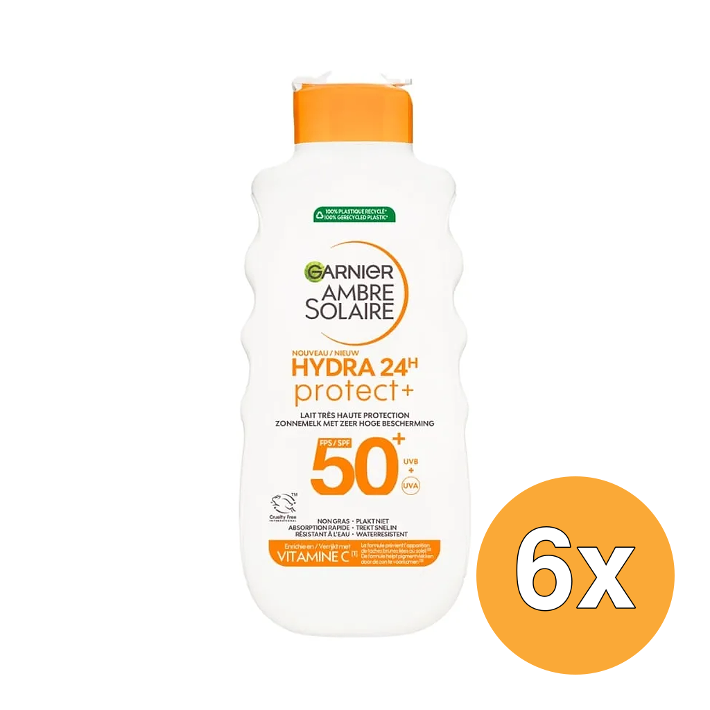 6x Garnier Ambre Solaire Hydra 24 Zonnemelk SPF 50+ (175 ml)