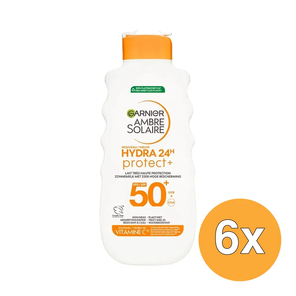 6x Garnier Ambre Solaire Hydra 24 Zonnemelk SPF 50+ (175 ml)