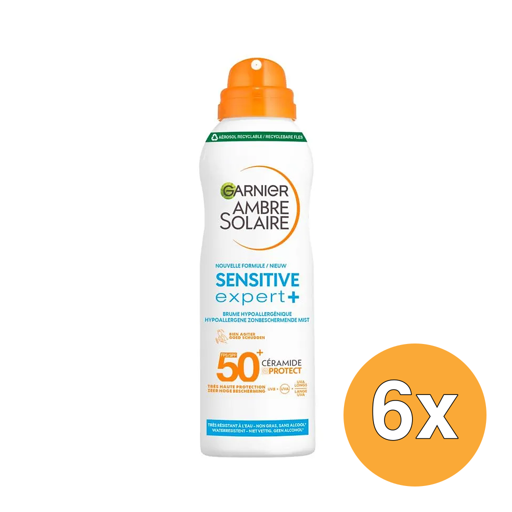 6x Garnier Ambre Solaire Sensitive Expert+ Beschermende Mist Spray SPF50+ (150 ml)
