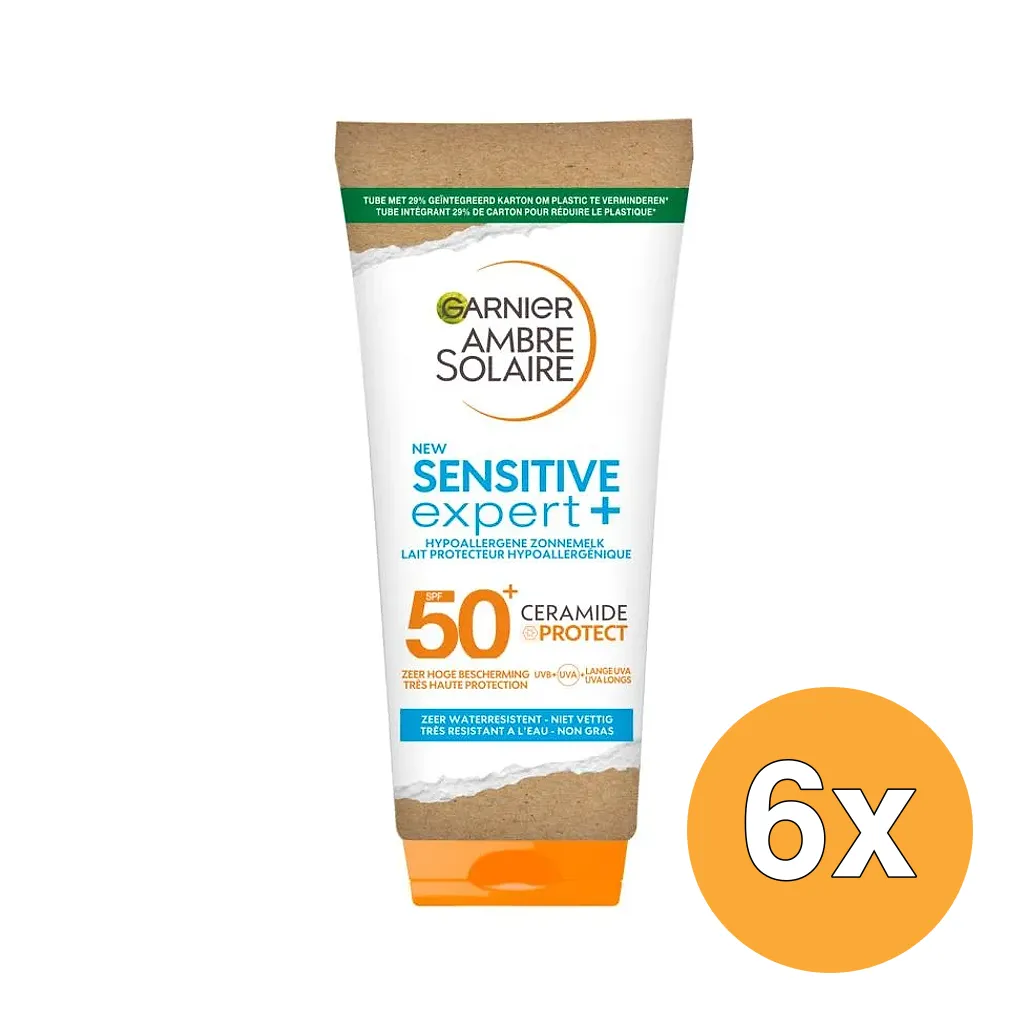 6x Garnier Ambre Solaire Sensitive Expert+ Cardboard Tube SPF50+ (200 ml)