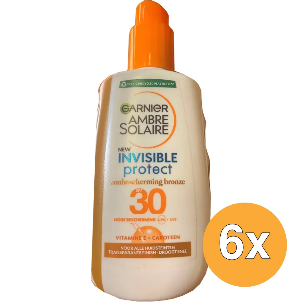 6x Garnier Ambre Solaire Invisible Protect Transparante Zonnespray SPF30 (200 ml)
