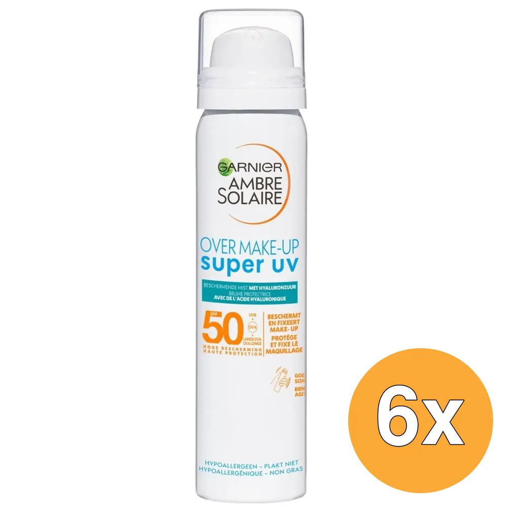 6x Garnier Ambre Solaire Sensitive Expert+ Gezicht Spray SPF50 Over Make-Up (75 ml)