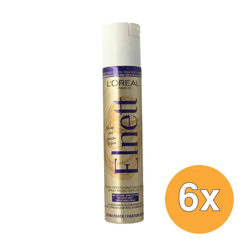 6x L'Oréal Paris Elnett Haarspray Sterke Fixatie Blond en Wit Haar (200 ml)