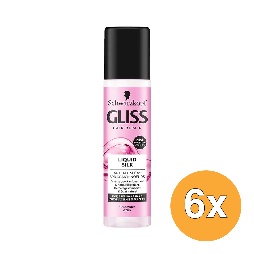 6x Gliss Kur Anti-Klit Spray Liquid Silk Gl Oss (200 ml)