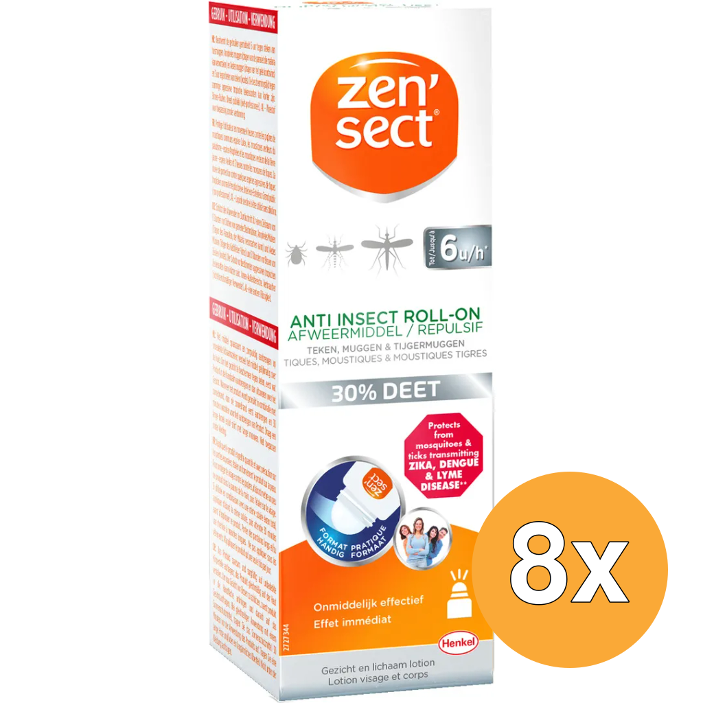 8x Zensect Roll-on 30% DEET (60 ml)