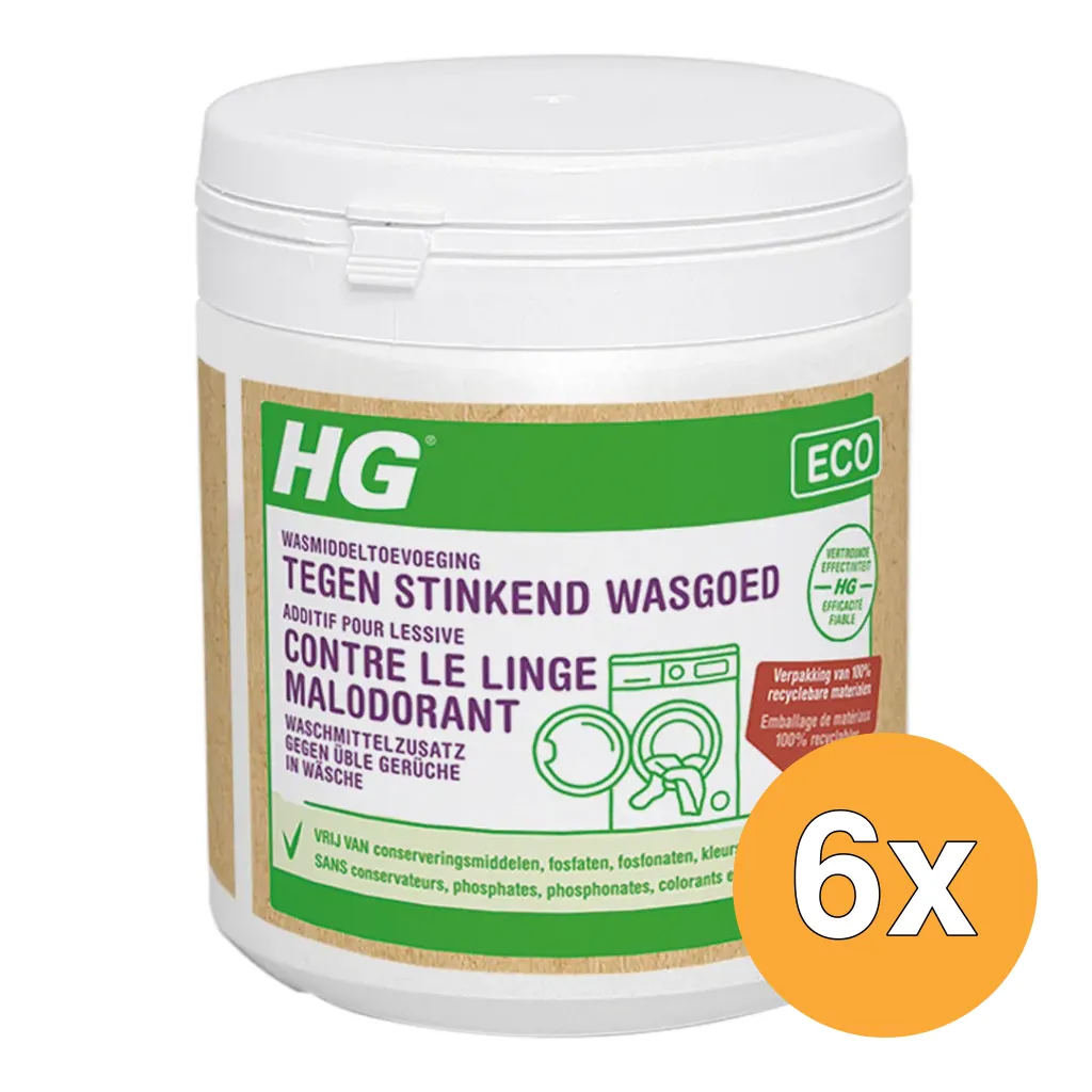 6x HG Eco Wasmiddeltoevoeging Stinkend Wasgoed (500 gr)