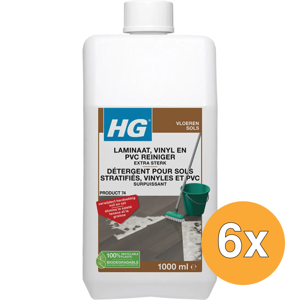 6x HG Laminaat, Vinyl En Pvc Reiniger Extra Sterk (1000 ml)