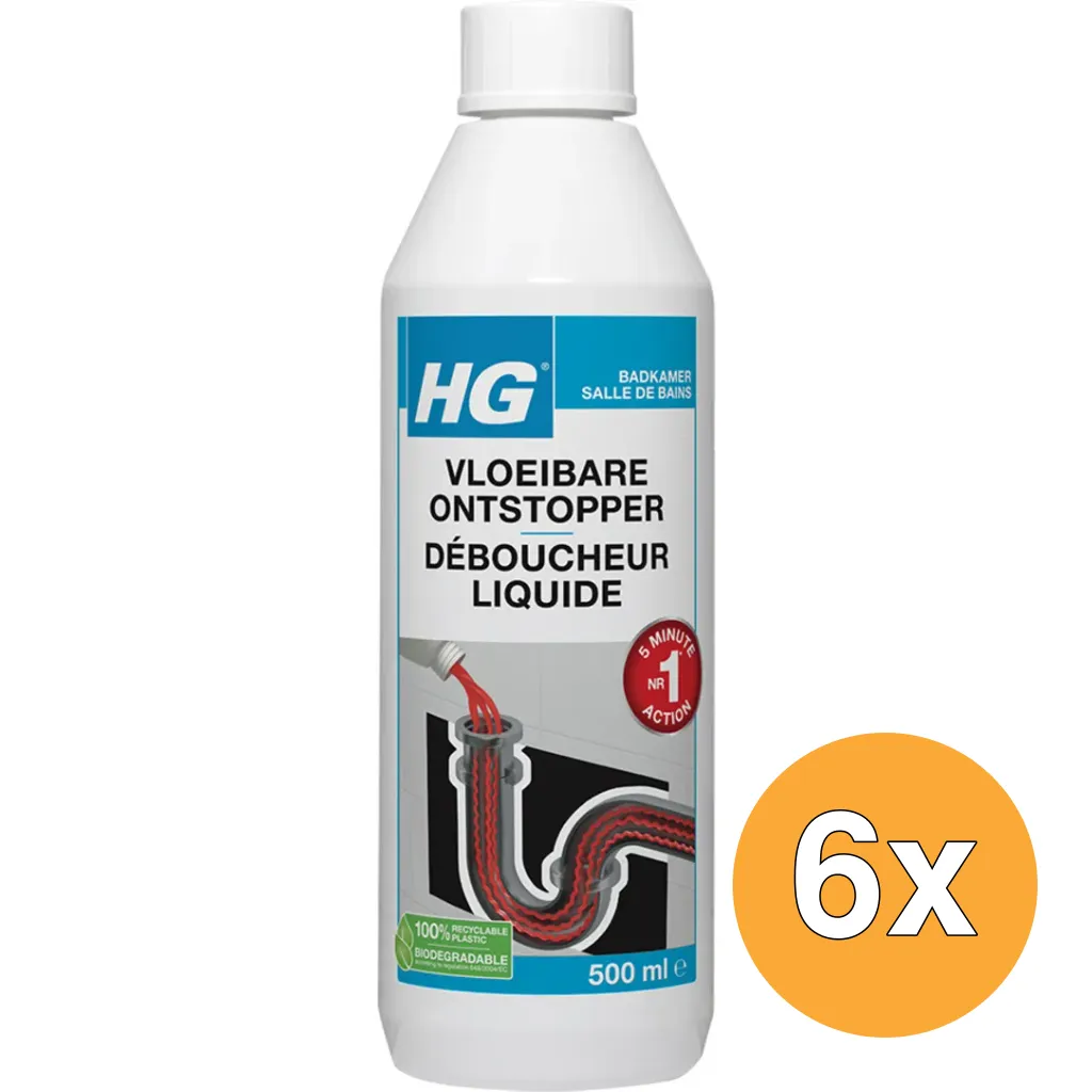 6x HG Vloeibare Ontstopper (500 ml)