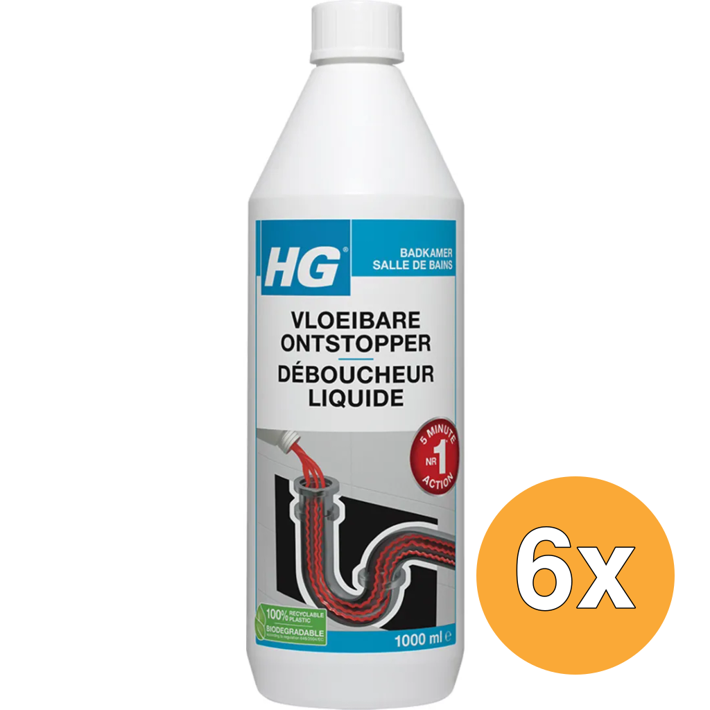 6x HG Vloeibare Ontstopper (1000 ml)