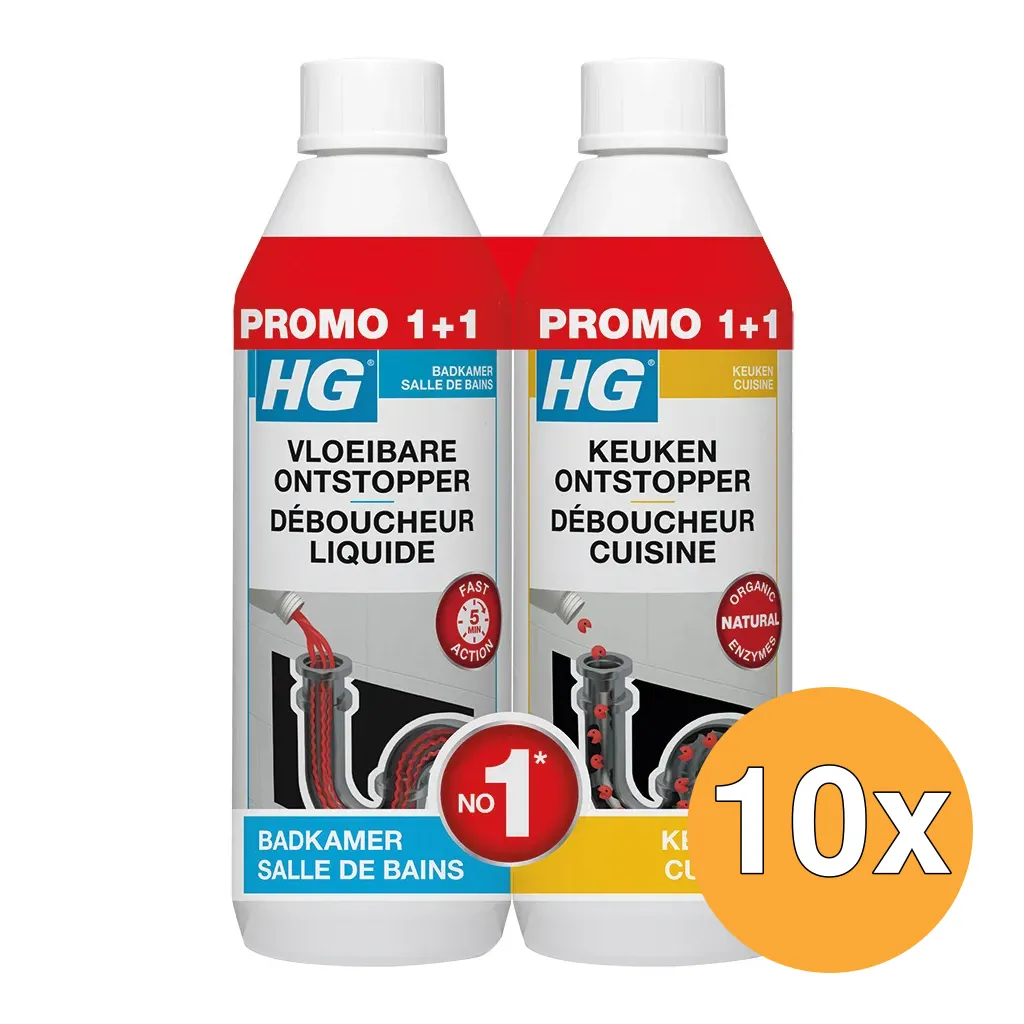 10x HG Vloeibare Ontstopper & Keukenontstopper set (2 x 500ml)