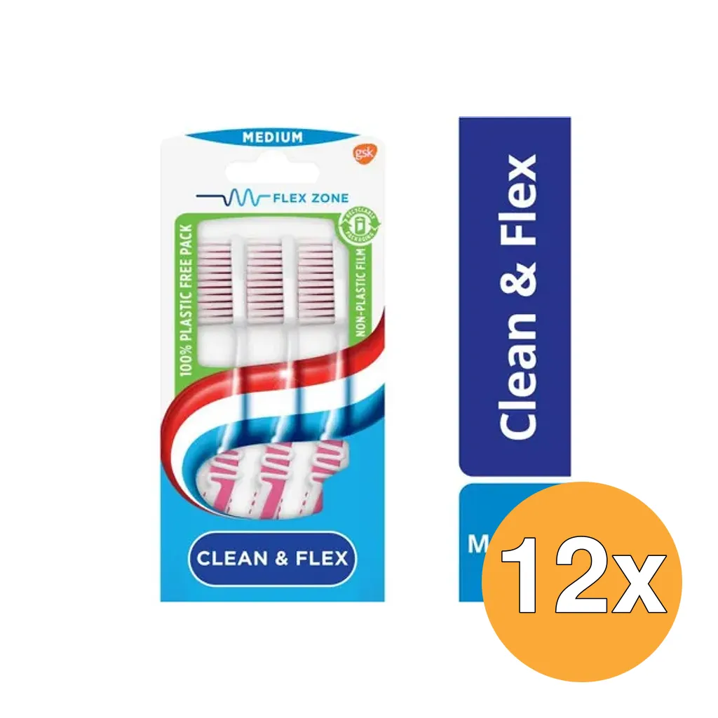12x Aquafresh Tandenborstel clean & flex medium (3 stuks)