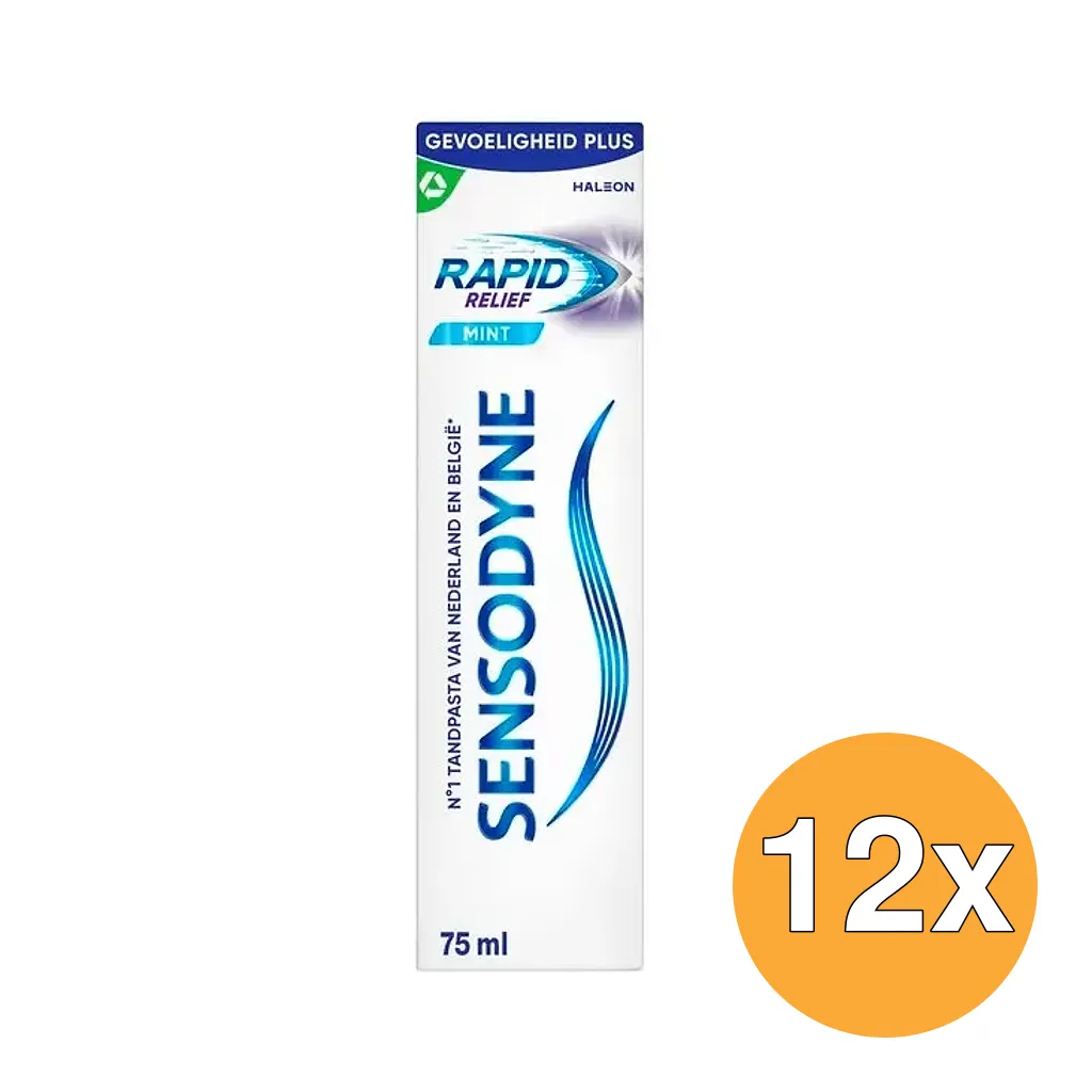 12x Sensodyne Rapid Relief Mint Tandpasta voor Gevoelige Tanden (75 ml)