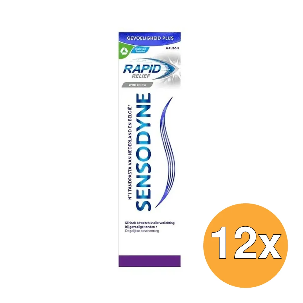 12x Sensodyne Rapid Relief Whitening Tandpasta voor Gevoelige Tanden (75 ml)