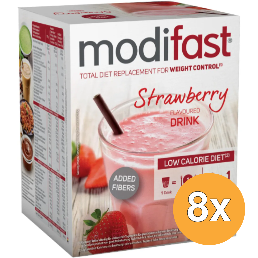 8x Modifast Intensive Milkshake Aardbei 8 Zakjes (440 gr)