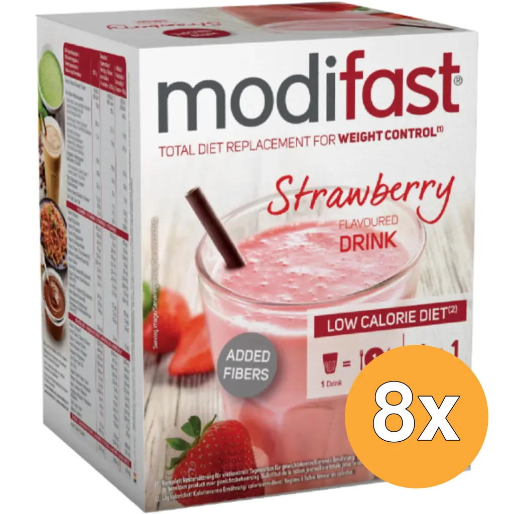 8x Modifast Intensive Milkshake Aardbei 8 Zakjes (440 gr)