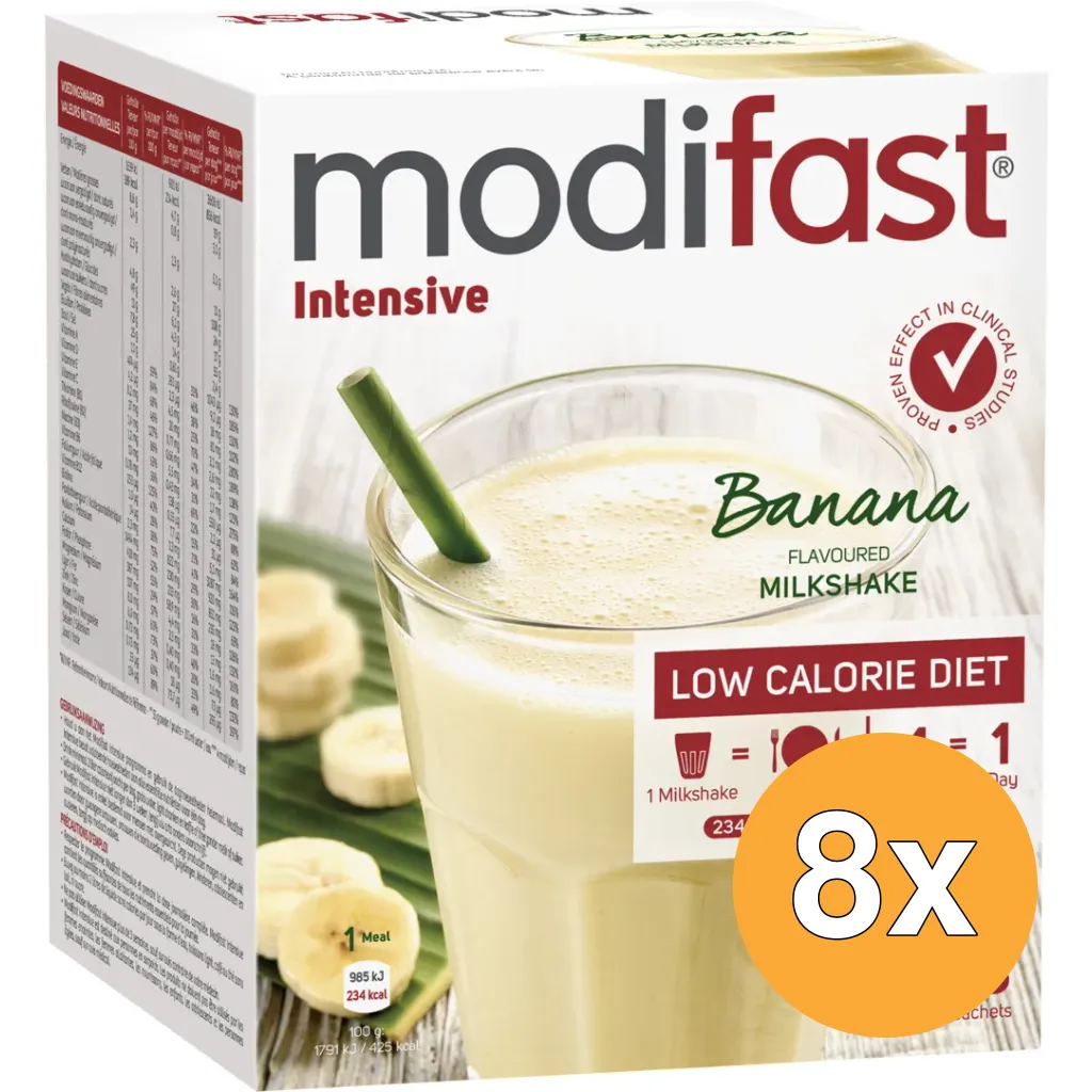 8x Modifast Intensive Milkshake Banaan 8 Zakjes (440 gr)