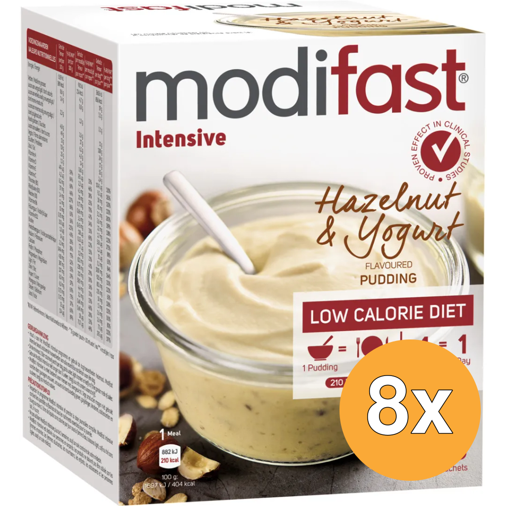 8x Modifast Intensive Pudding Hazelnoot & Yoghurt 8 Zakjes (416 gr)