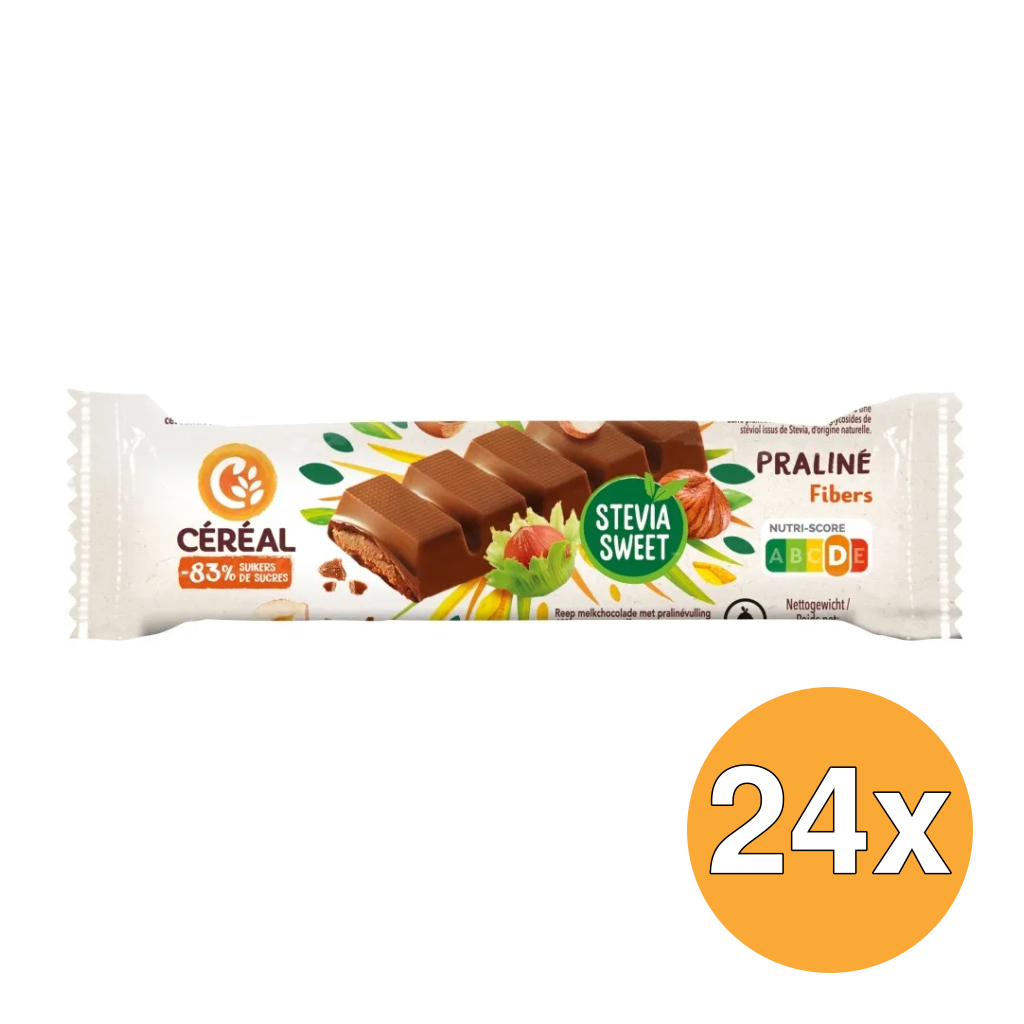 24x Céréal Chocolade Reep Praline Stevia (42 gr)
