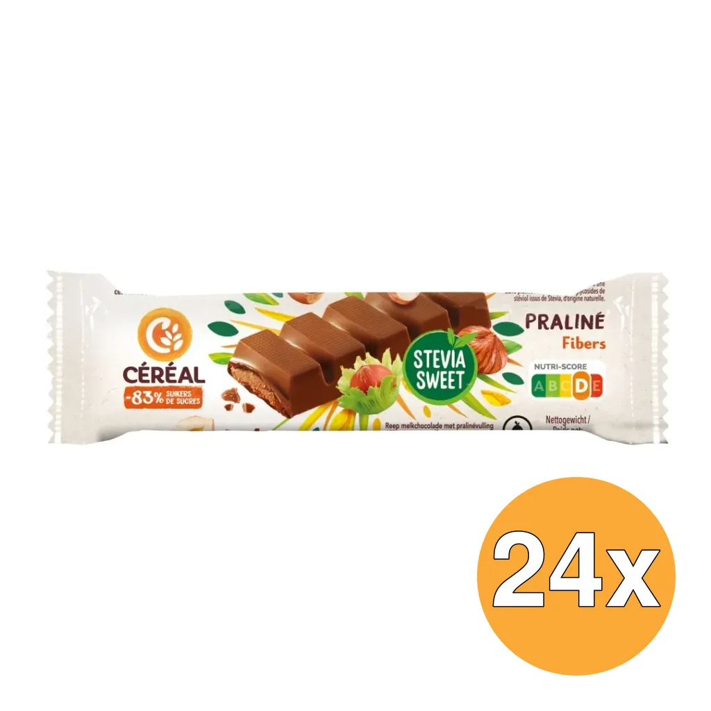 24x Céréal Chocolade Reep Praline Stevia (42 gr)