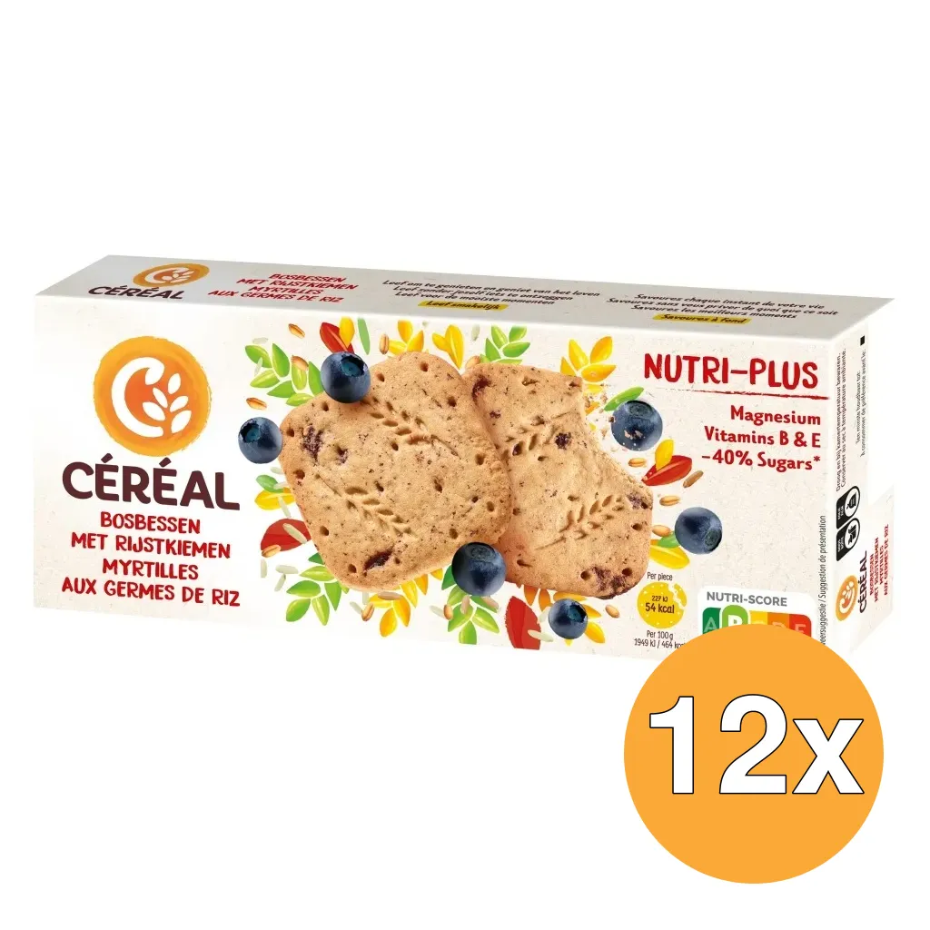 12x Céréal Zandkoekjes Met Bosbessen En Rijstkiemen (3 x 4 stuks)