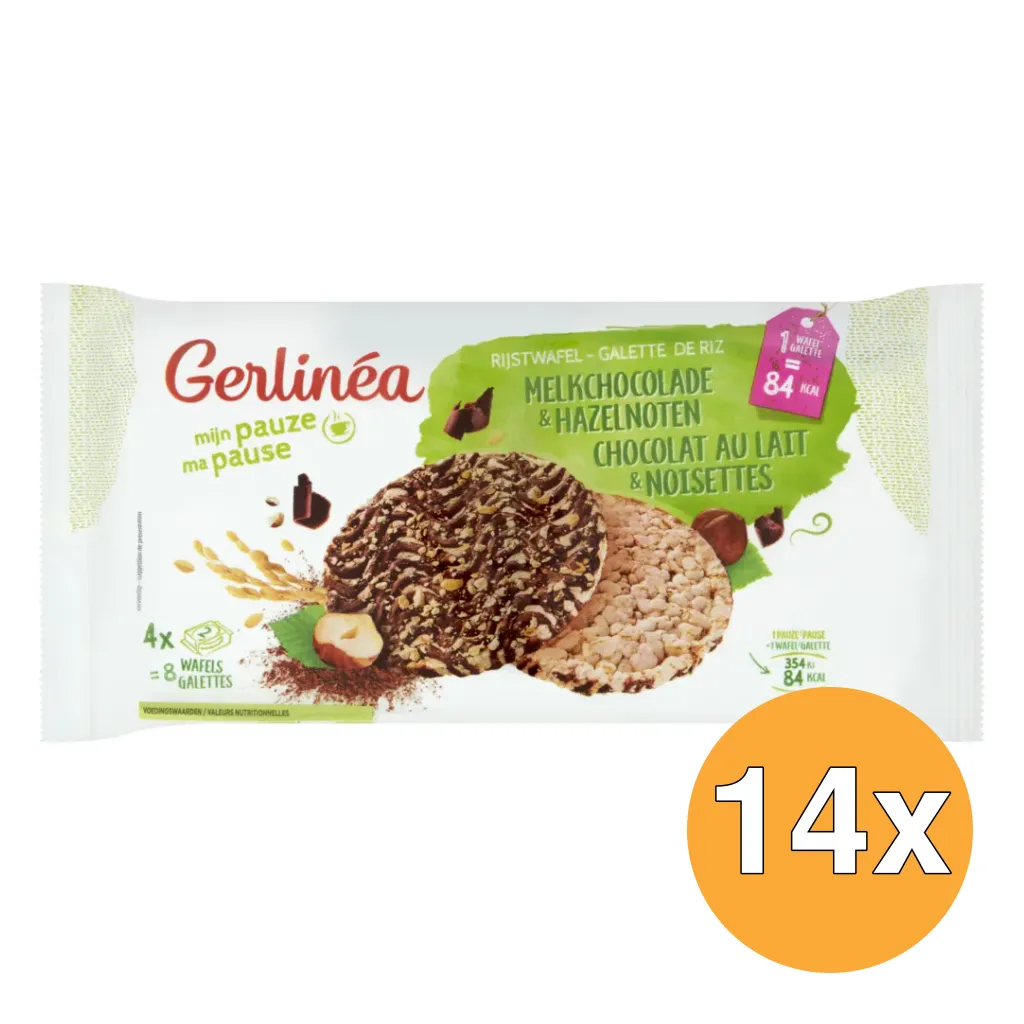 14x Gerlinéa Rijstwafel Melkchocolade En Hazelnoten (142 gr)