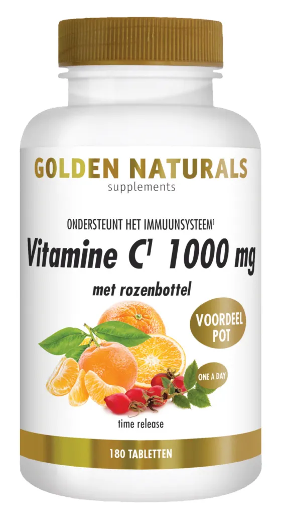 Golden Naturals Vitamine C 1000mg met Rozenbottel Tabletten (180 vegetarische tabletten)