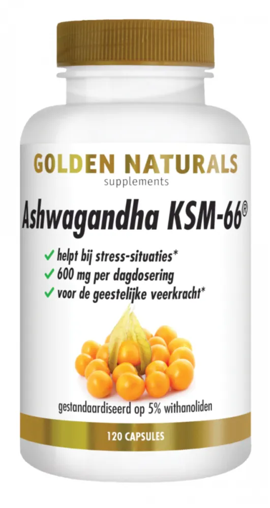 Golden Naturals Ashwagandha KSM-66 Capsules (120 vegetarische capsules)