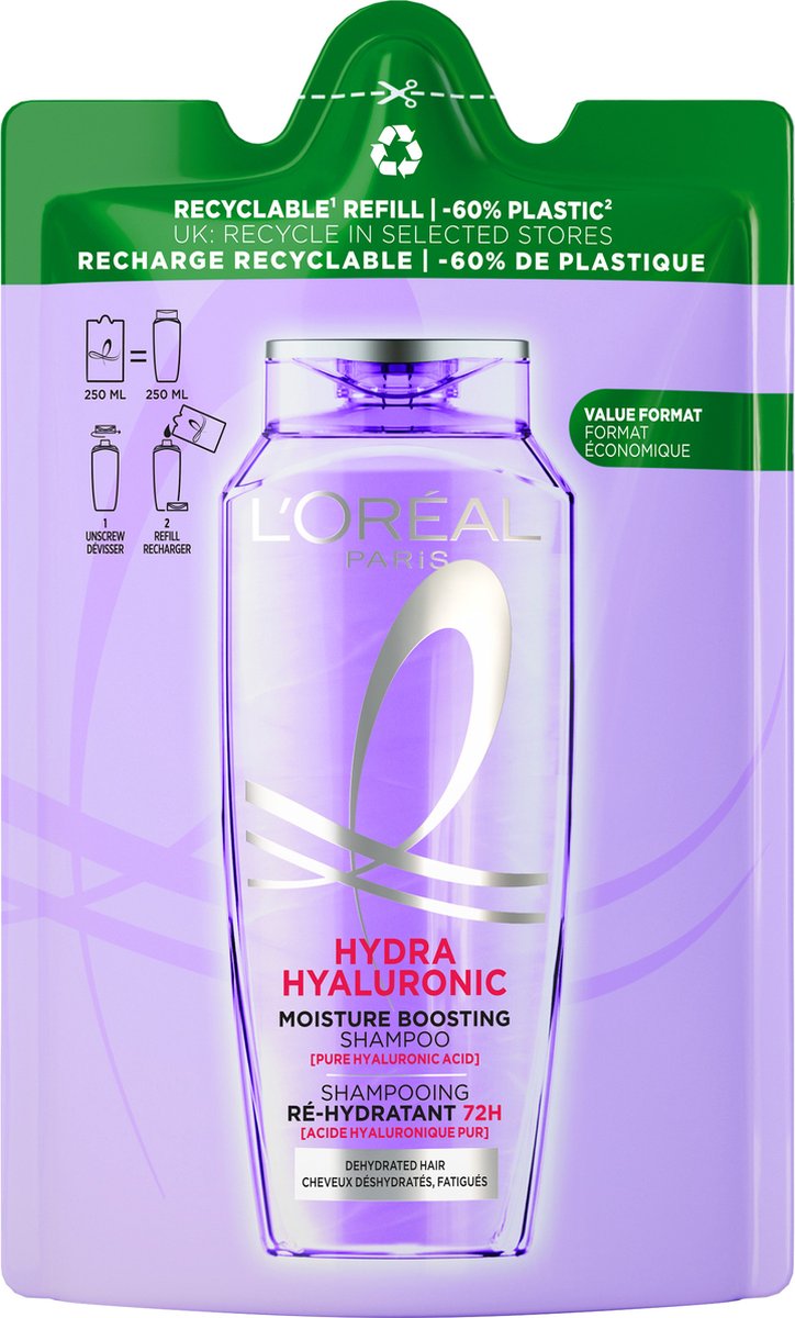 L'Oréal Paris Elvive Refill Hydra Hyaluronic Shampoo Navulling (250 ml)