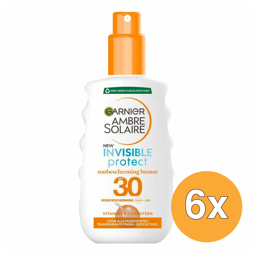 6x Garnier Ambre Solaire Invisible Protect Transparante Zonnespray SPF30 (200 ml)