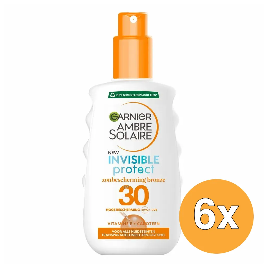 6x Garnier Ambre Solaire Invisible Protect Transparante Zonnespray SPF30 (200 ml)