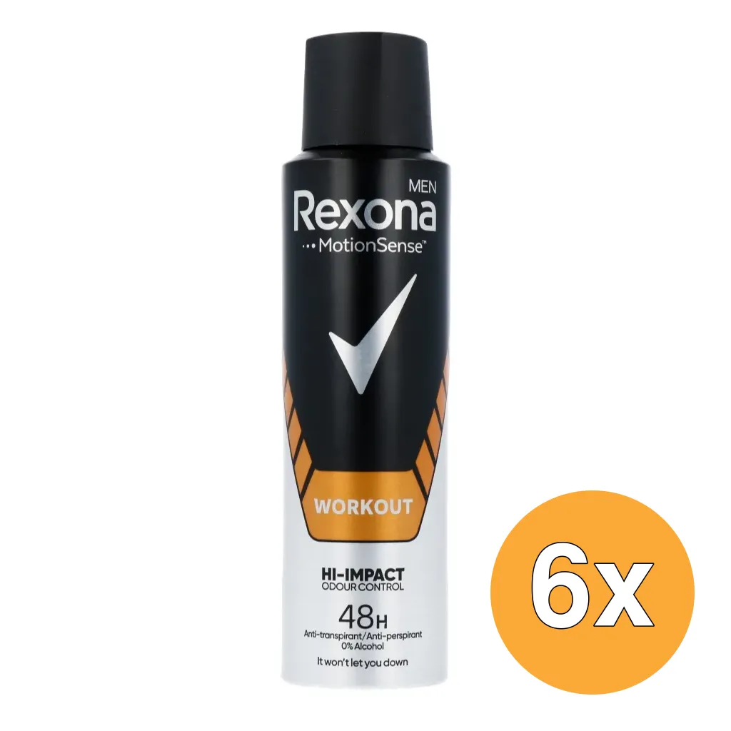 6x Rexona Workout Hi-impact Deodorant Spray (150 ml)