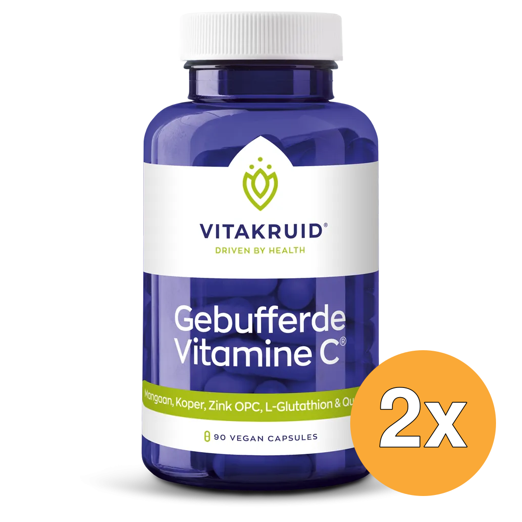 2x Vitakruid Gebufferde Vitamine C met Zink OPC Quercetine (90 vega capsules)