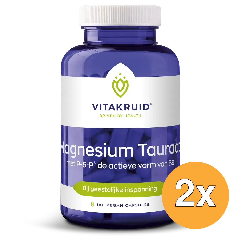 2x Vitakruid Magnesium Tauraat met Vitamine B6 (P-5-P) (180 vega capsules)
