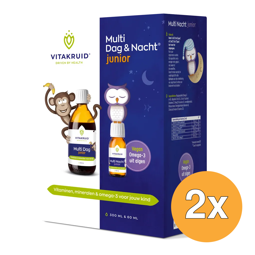 2x Vitakruid Multi Dag & Nacht Junior 100% Vegan (300 + 60 ml)