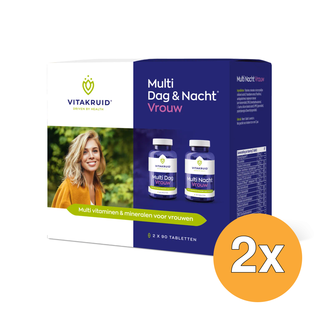 2x Vitakruid Multi Dag & Nacht Vrouw 100% Vegan (2 x 90 tabletten)