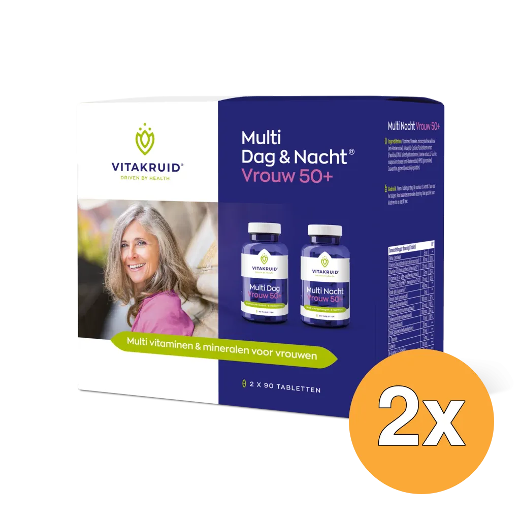 2x Vitakruid Multi Dag & Nacht Vrouw 50+ 100% Vegan (2 x 90 tabletten)