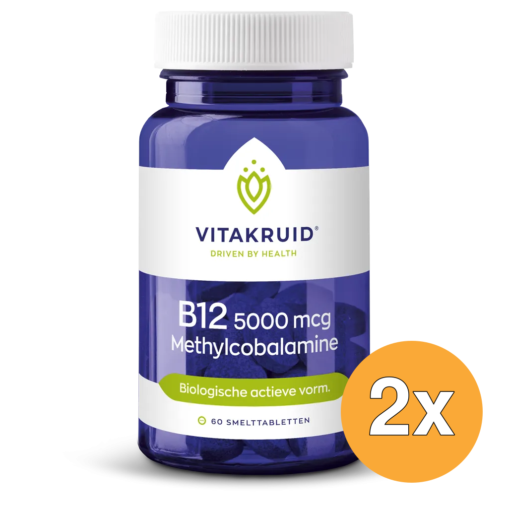2x Vitakruid B12 5000 mcg Actief Methylcobalamine Vitamine (60 tabletten)